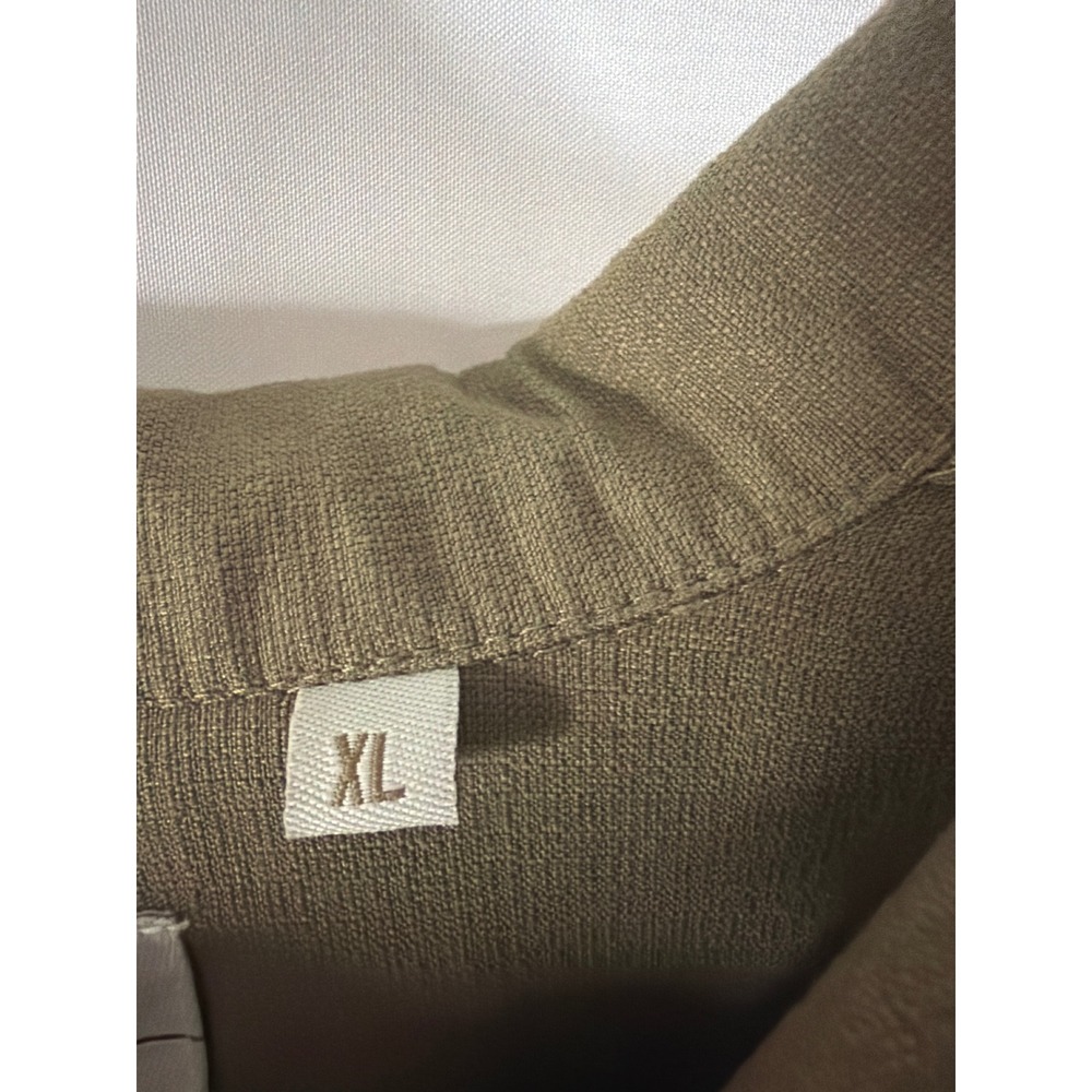 Milano Bay Mens XL Bowling Shirt Olive Green Cream Vertical Stripe Rayon Blend - Picture 4 of 8